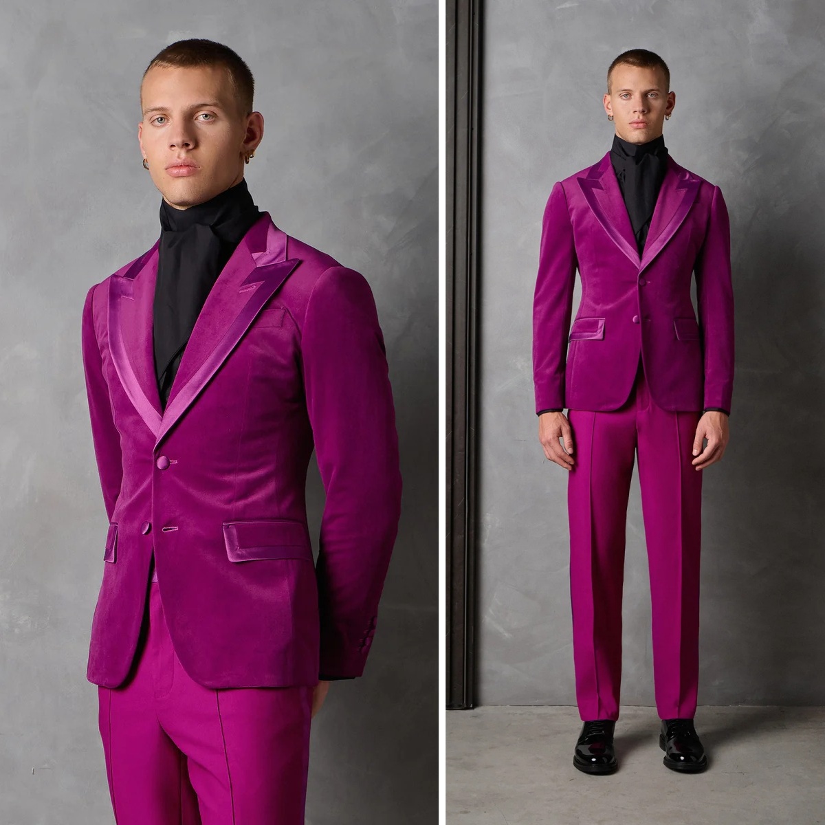 Men Formal Wear Modern - Eleganckie męskie smokingi ślubne, welurowy zestaw